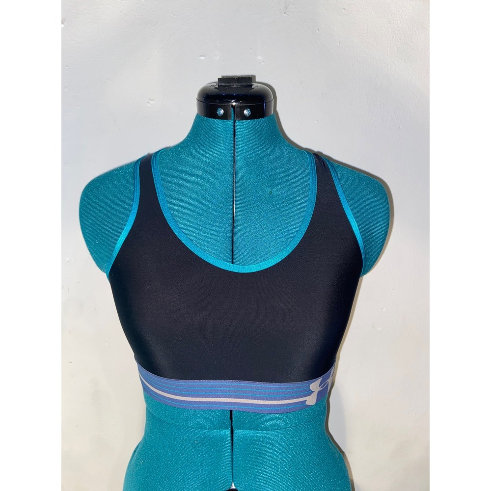 Under Armour HeatGear Racerback Sports Bra Striped Band Athleisure Sport Gymwear